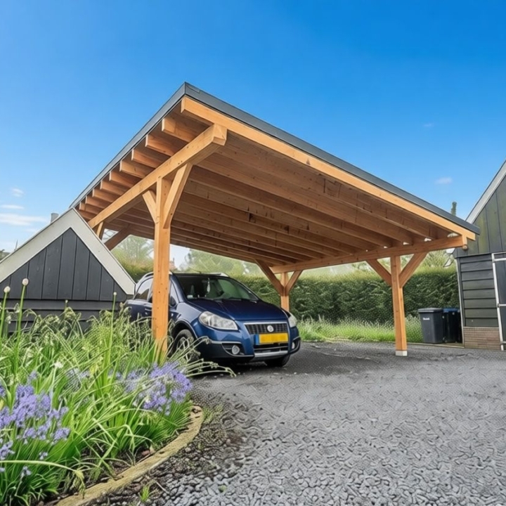 Model Plat dak als houten bouwpakket voor carport of overkapping